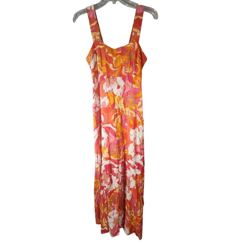 1.STATE Floral Maxi Dress Size‎ Small Pink Orange Tropical Rayon Sleeveless